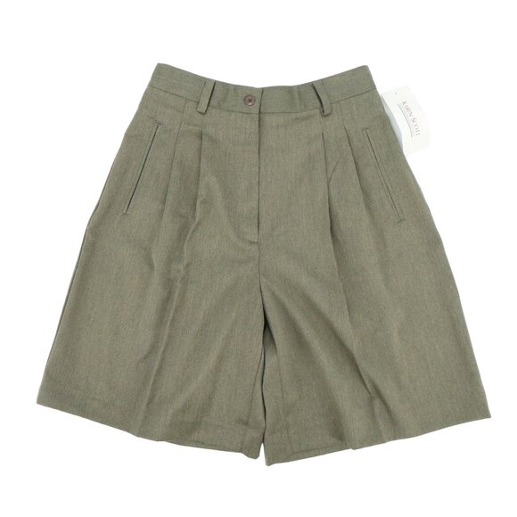 NWT Vintage Karen Scott High Waisted Pleated Heathered Green Dress Shorts 10 - Picture 1 of 4